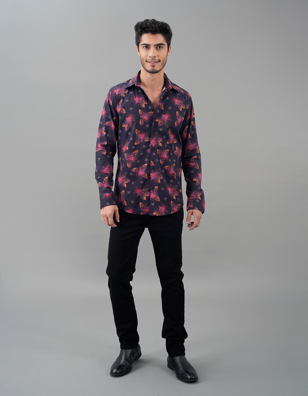 Black Pink Full Sleeves Printed Shirt
