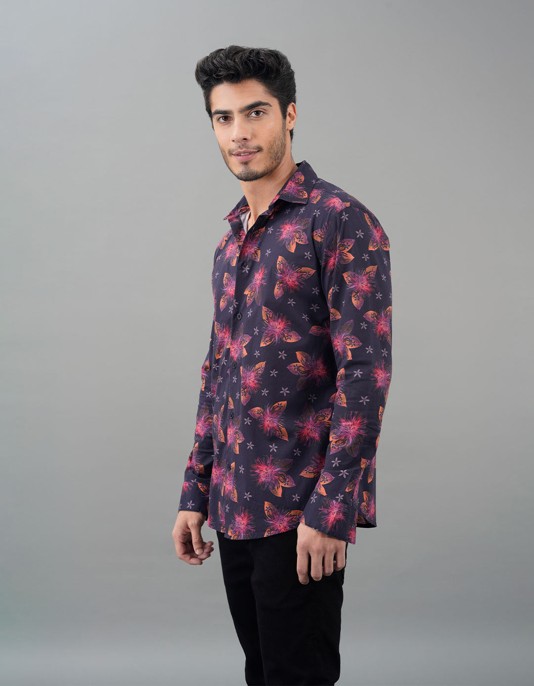 Black Pink Full Sleeves Printed Shirt