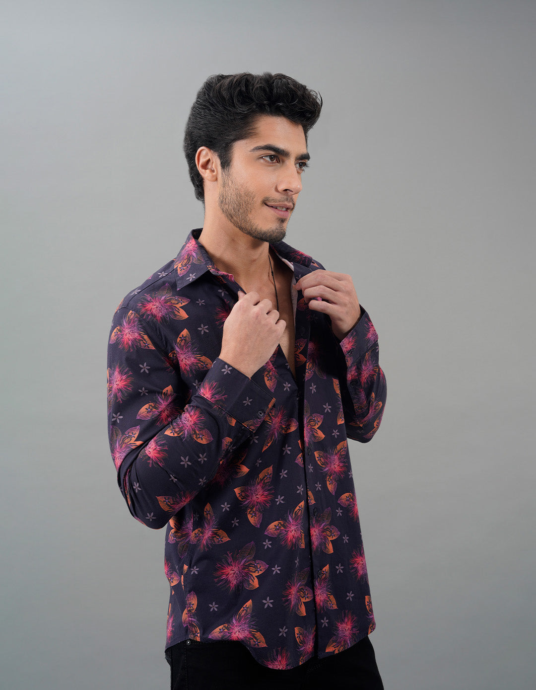 Black Pink Full Sleeves Printed Shirt