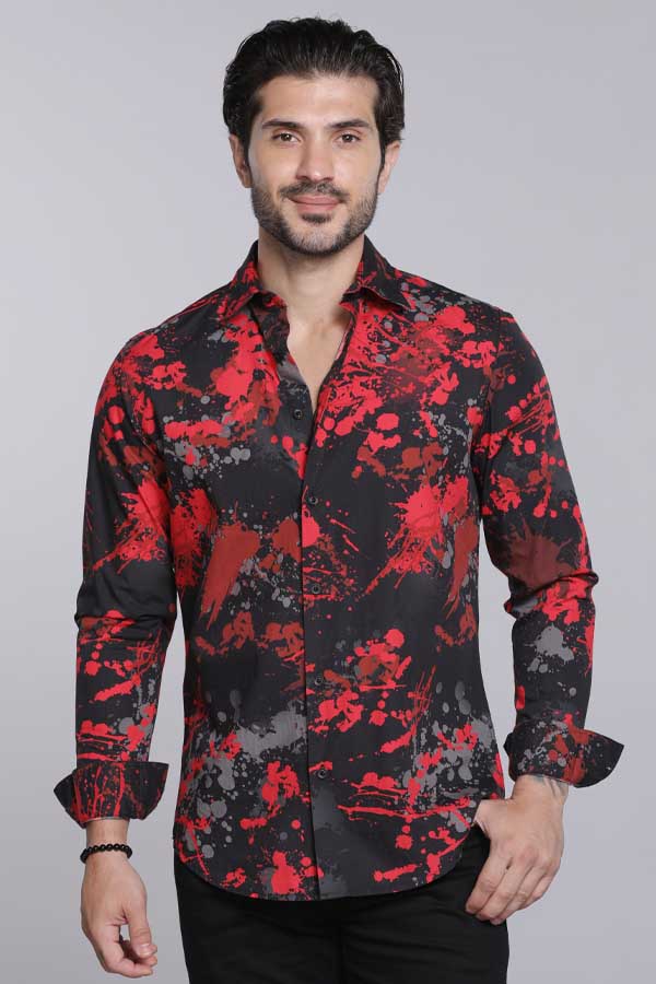 Black Red Full Sleeves Printed Shirt