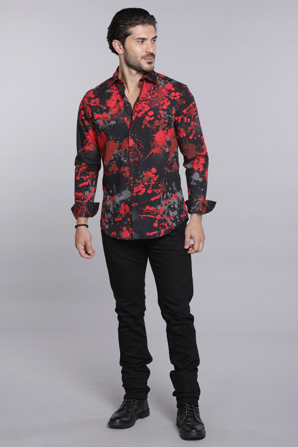 Black Red Full Sleeves Printed Shirt