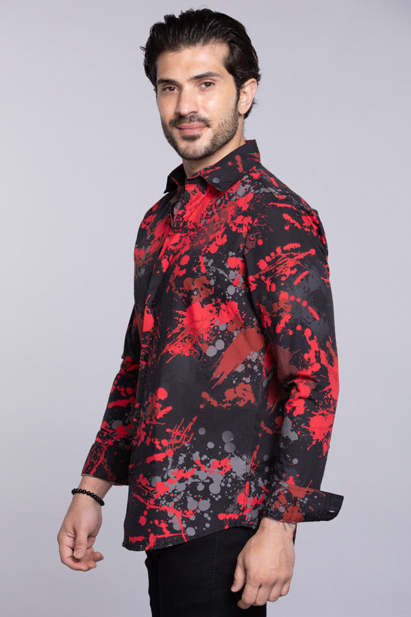 Black Red Full Sleeves Printed Shirt