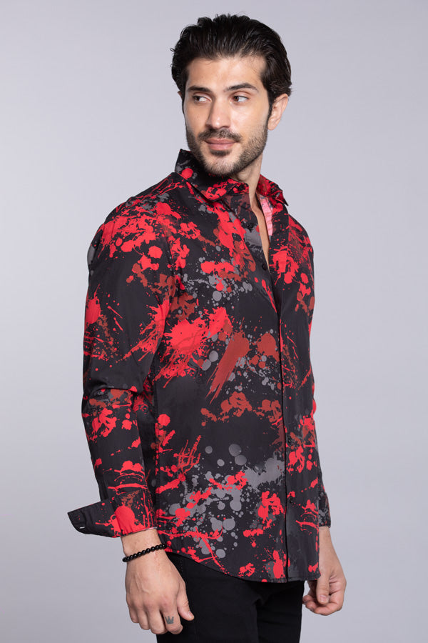 Black Red Full Sleeves Printed Shirt