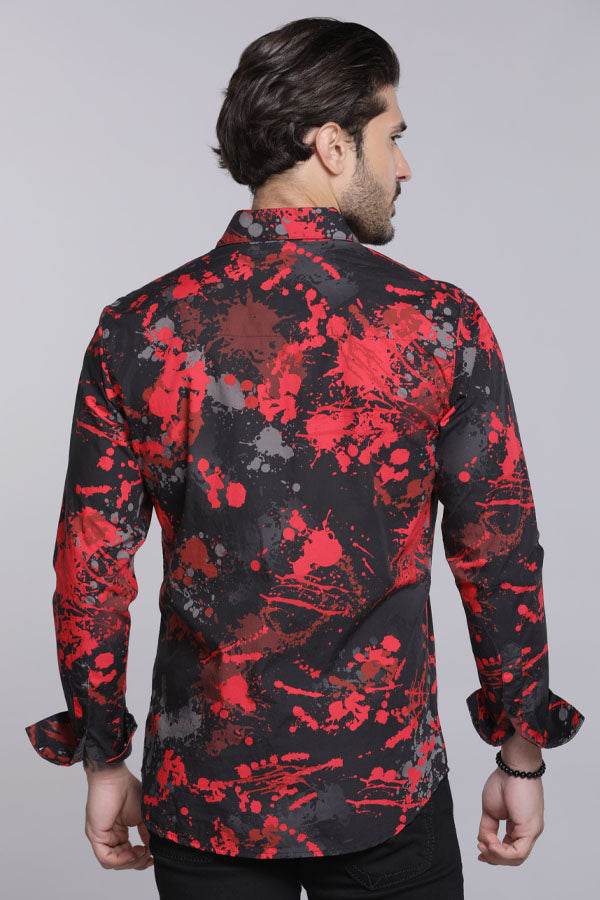 Black Red Full Sleeves Printed Shirt