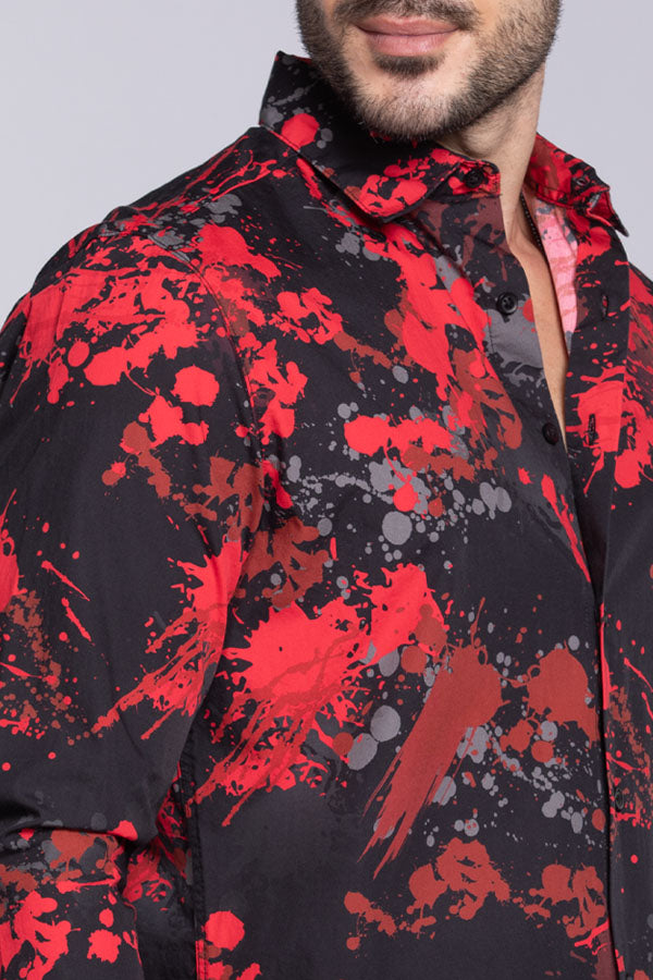 Black Red Full Sleeves Printed Shirt