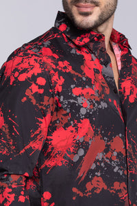 Black Red Full Sleeves Printed Shirt