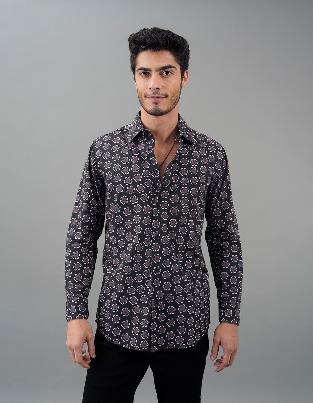 Black Full Sleeves Printed Shirt