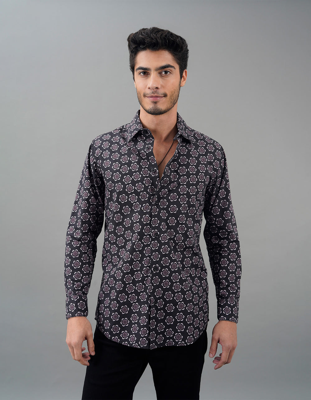 Black Full Sleeves Printed Shirt