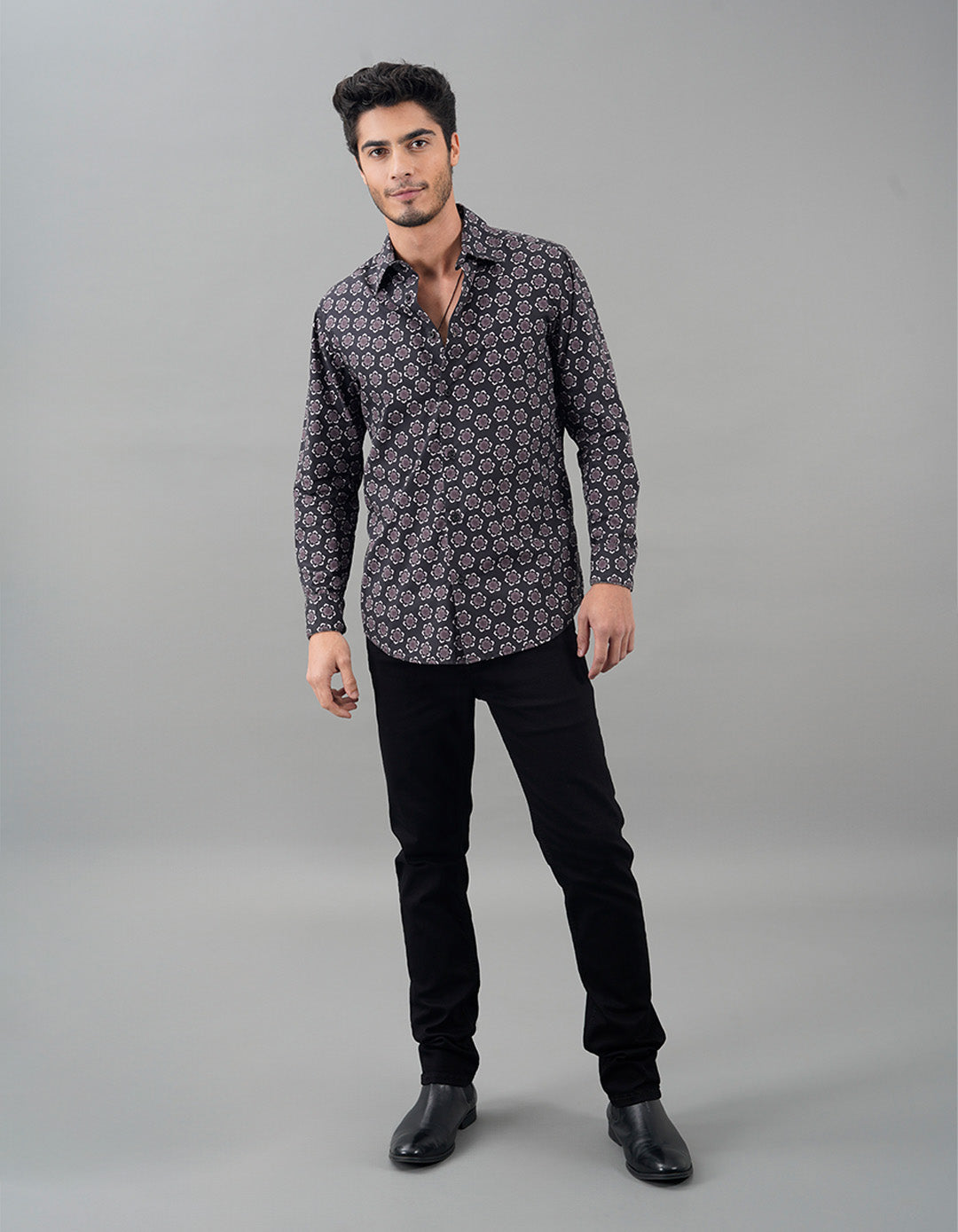 Black Full Sleeves Printed Shirt