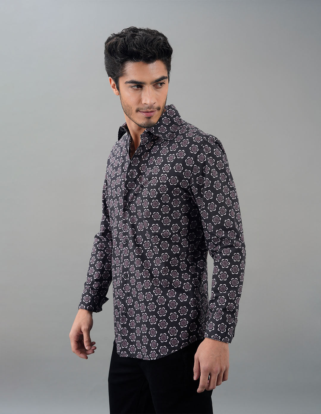 Black Full Sleeves Printed Shirt
