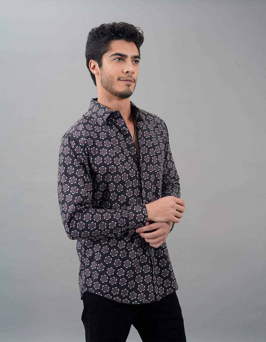 Black Full Sleeves Printed Shirt