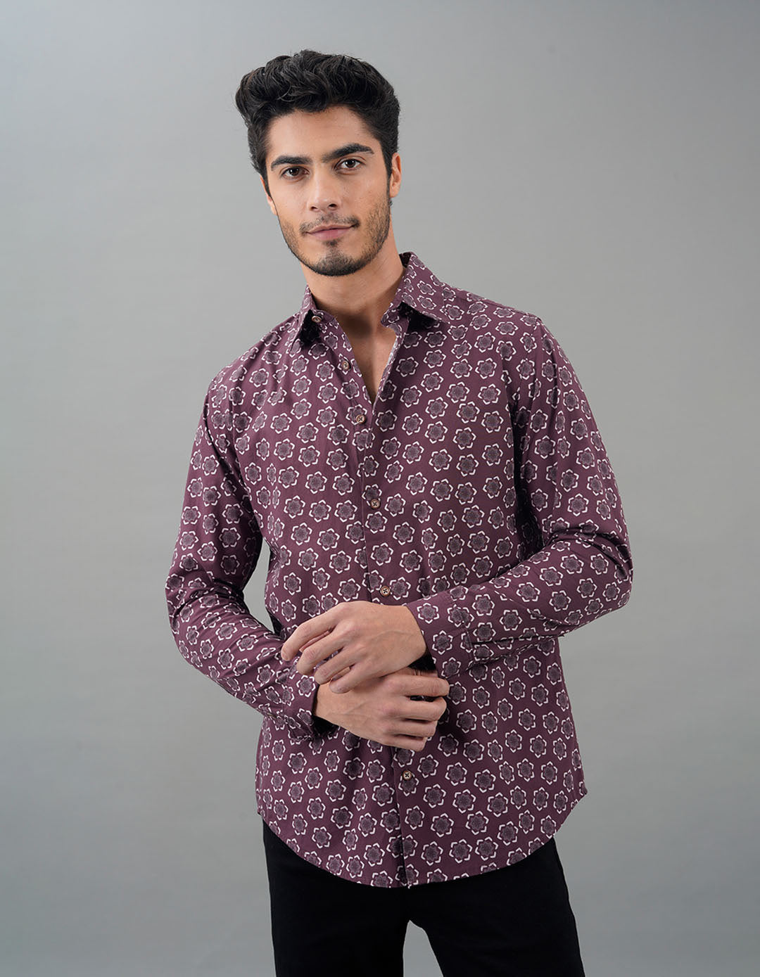 Lt Maroon Full Sleeves Printed Shirt