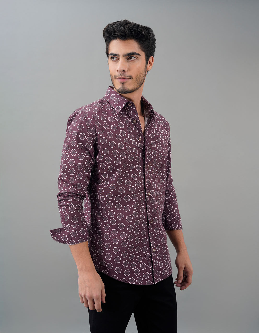 Lt Maroon Full Sleeves Printed Shirt