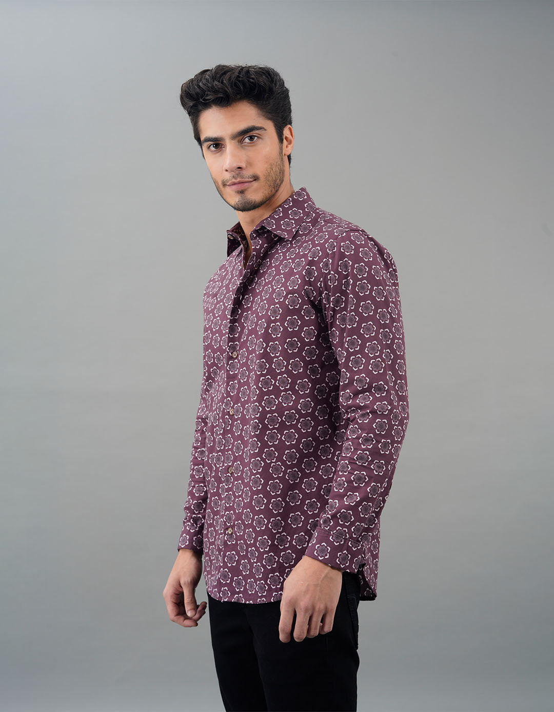 Lt Maroon Full Sleeves Printed Shirt
