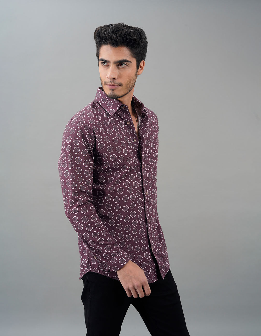 Lt Maroon Full Sleeves Printed Shirt