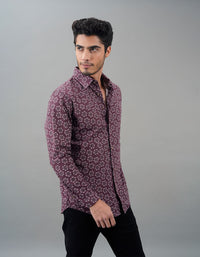 Lt Maroon Full Sleeves Printed Shirt