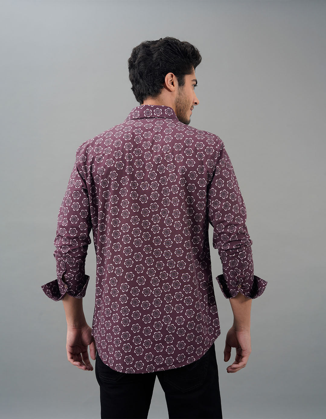 Lt Maroon Full Sleeves Printed Shirt
