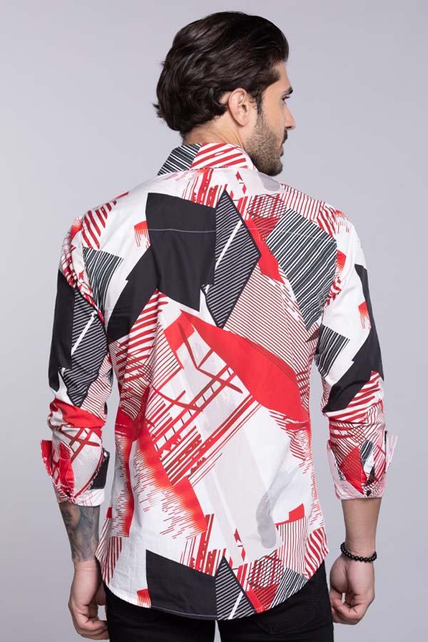 Red White Full Sleeves Printed Shirt