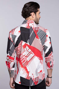Red White Full Sleeves Printed Shirt