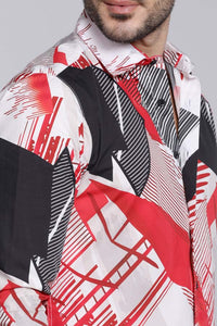 Red White Full Sleeves Printed Shirt