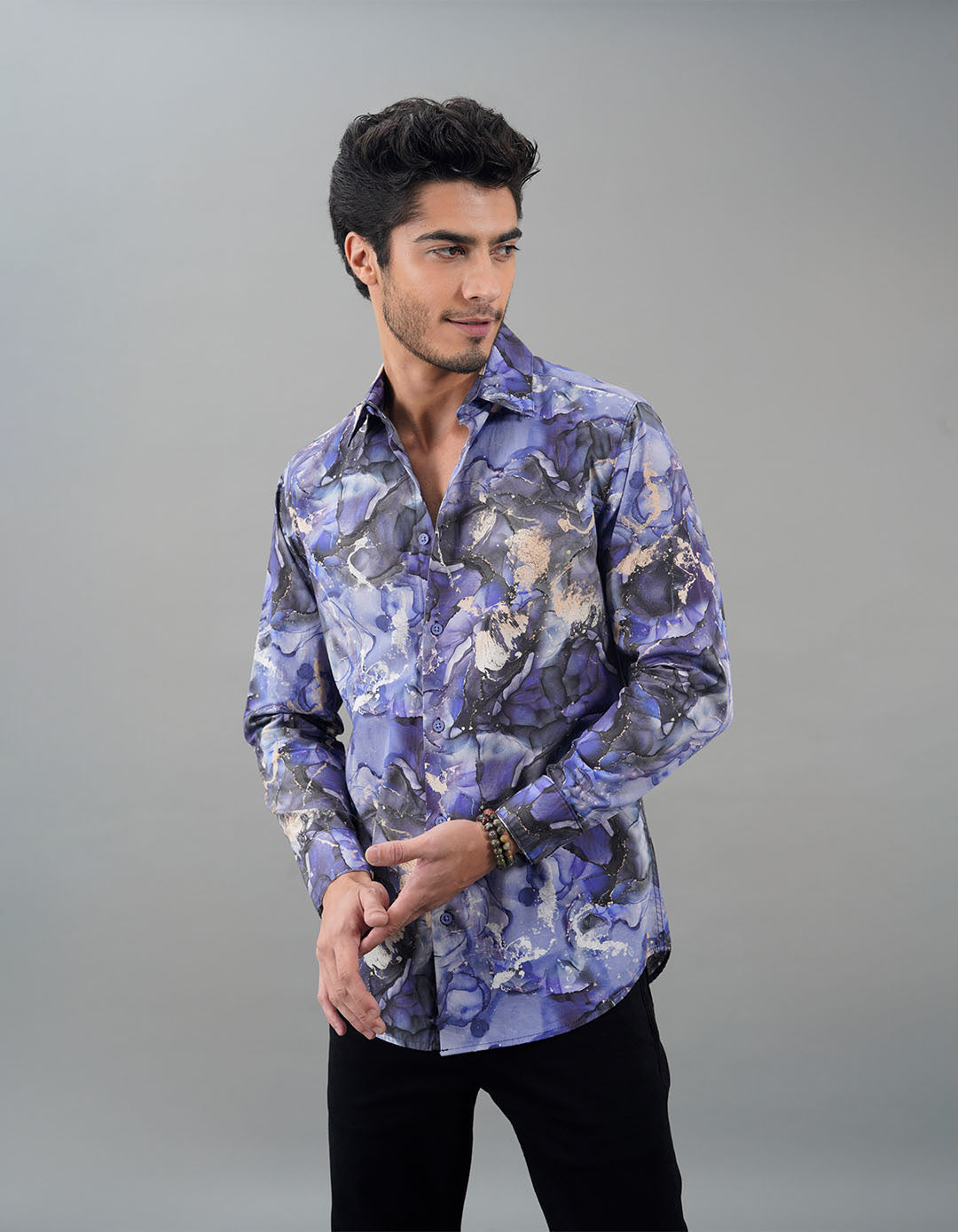 Orchid Blue Full Sleeves Printed Shirt