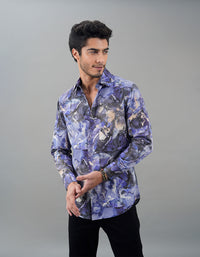 Orchid Blue Full Sleeves Printed Shirt