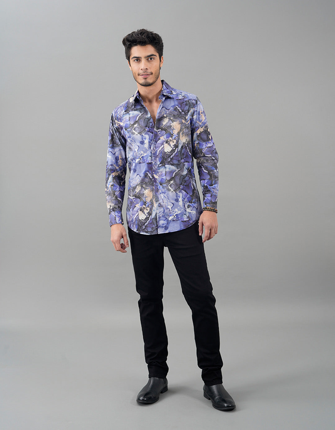 Orchid Blue Full Sleeves Printed Shirt
