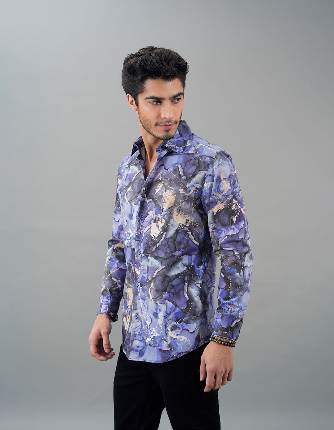 Orchid Blue Full Sleeves Printed Shirt