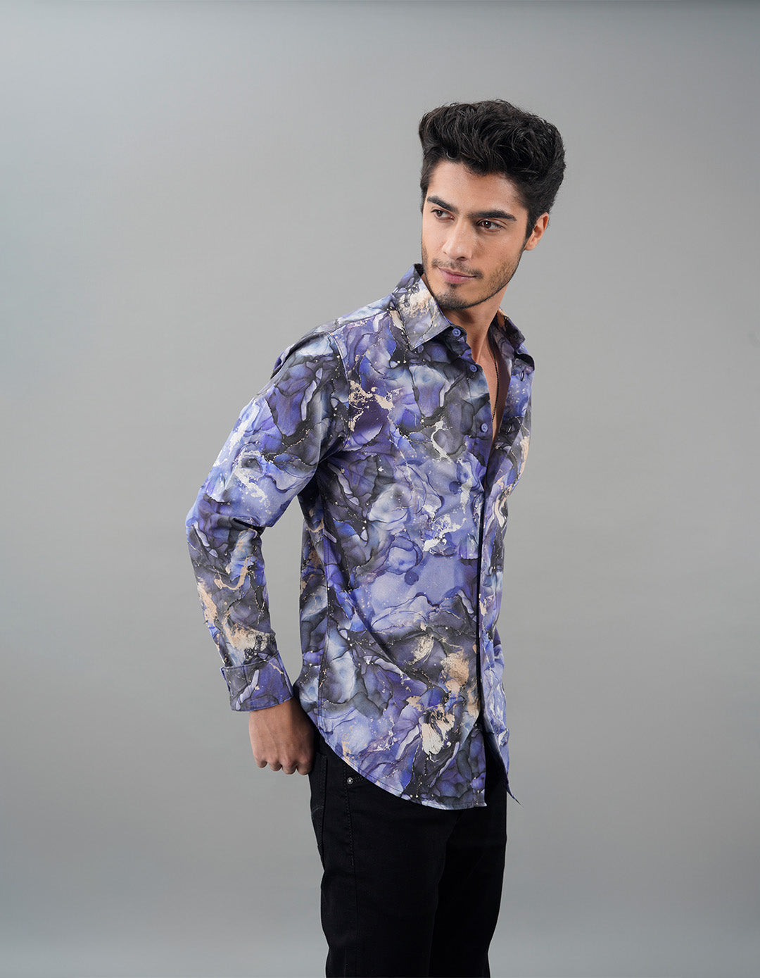 Orchid Blue Full Sleeves Printed Shirt