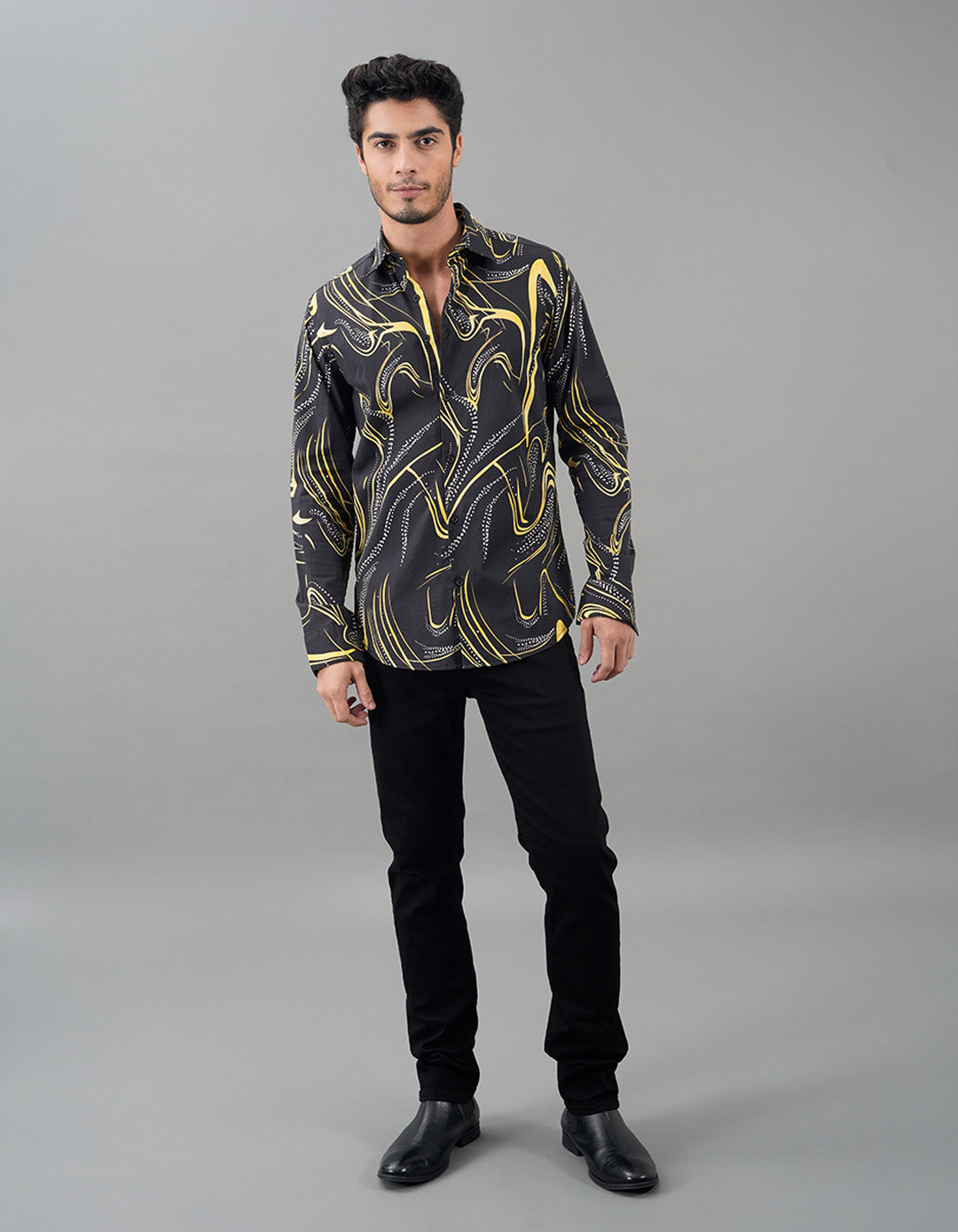 Black Full Sleeves Printed Shirt