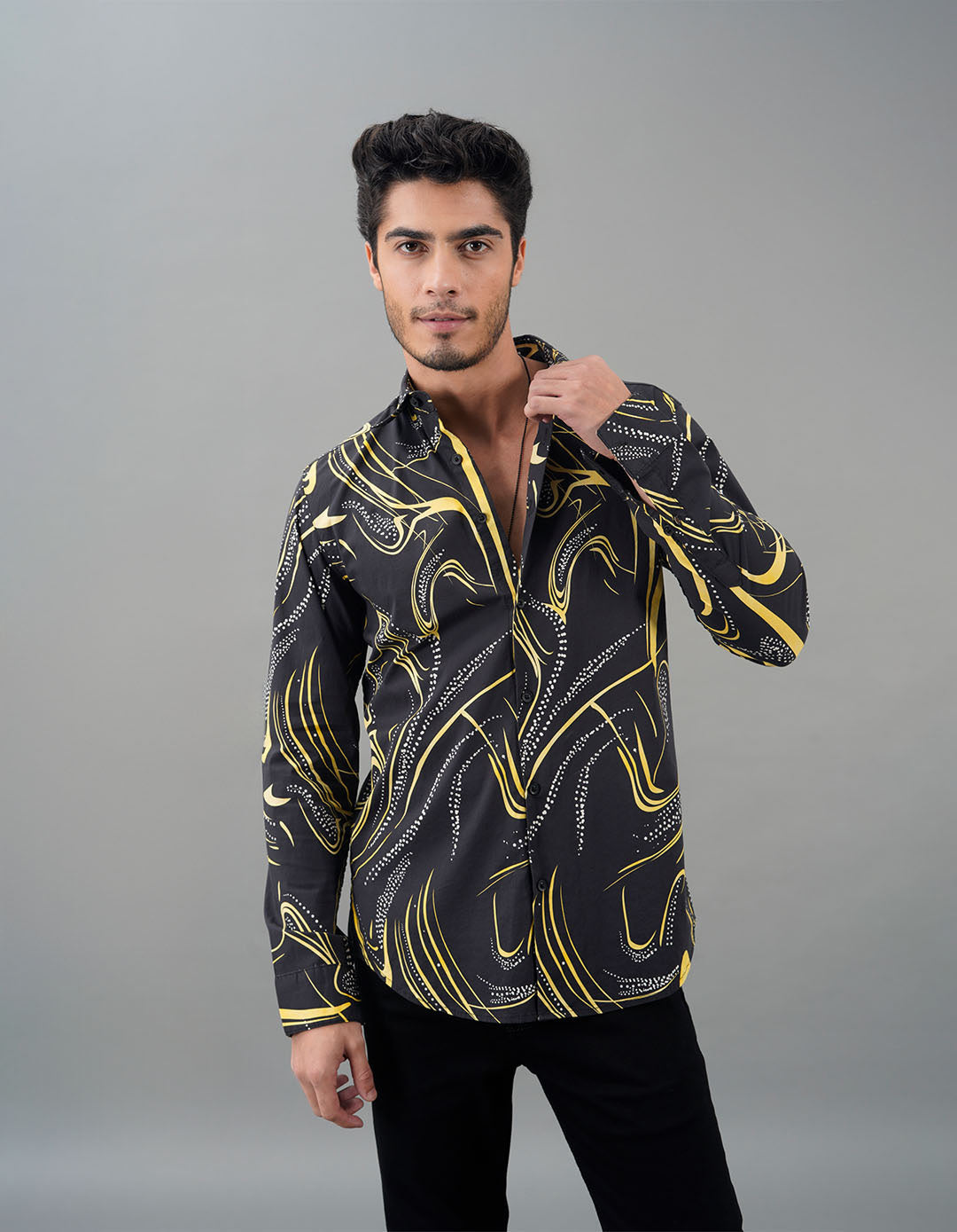 Black Full Sleeves Printed Shirt