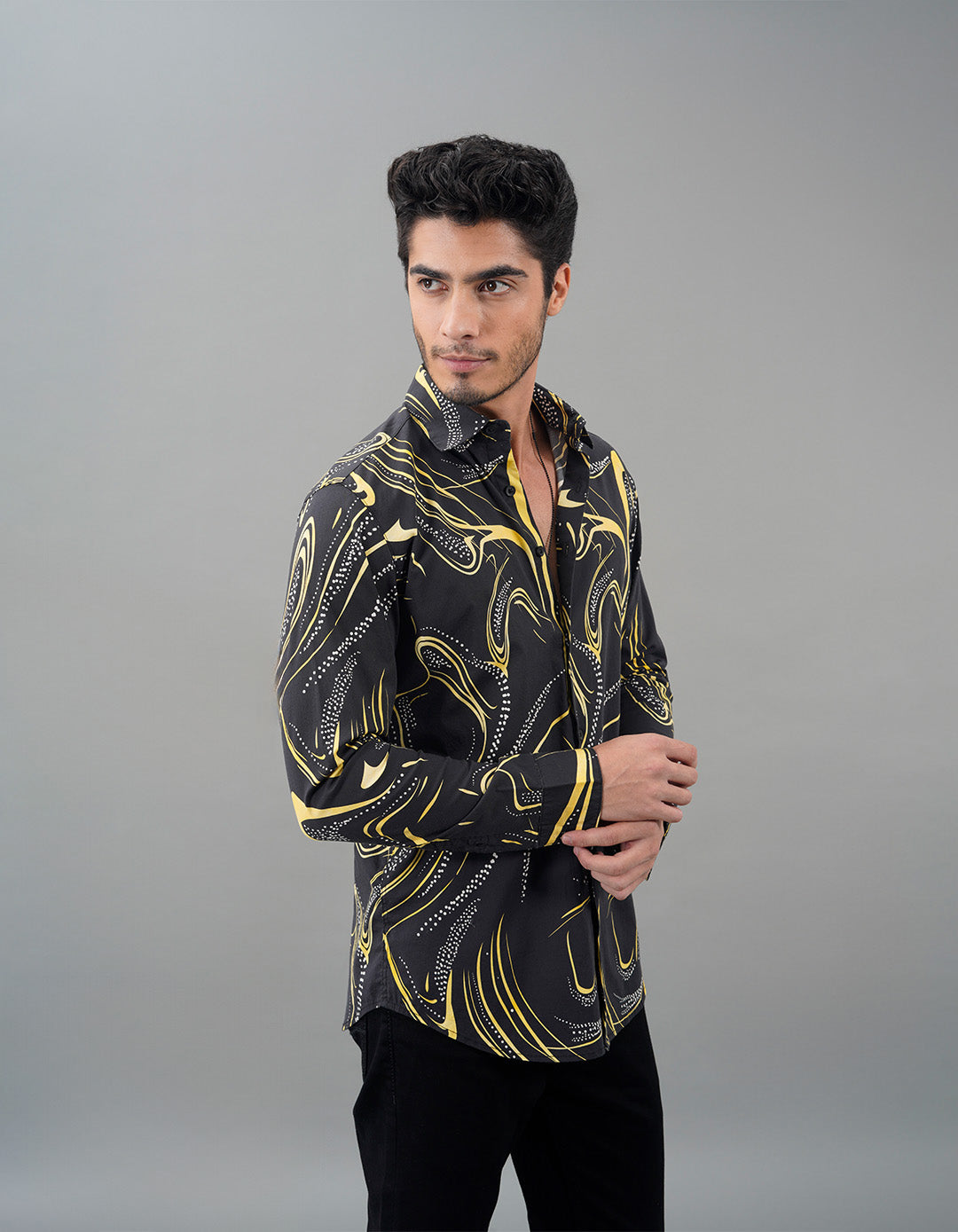 Black Full Sleeves Printed Shirt