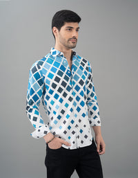 Blue Full Sleeves Printed Shirt