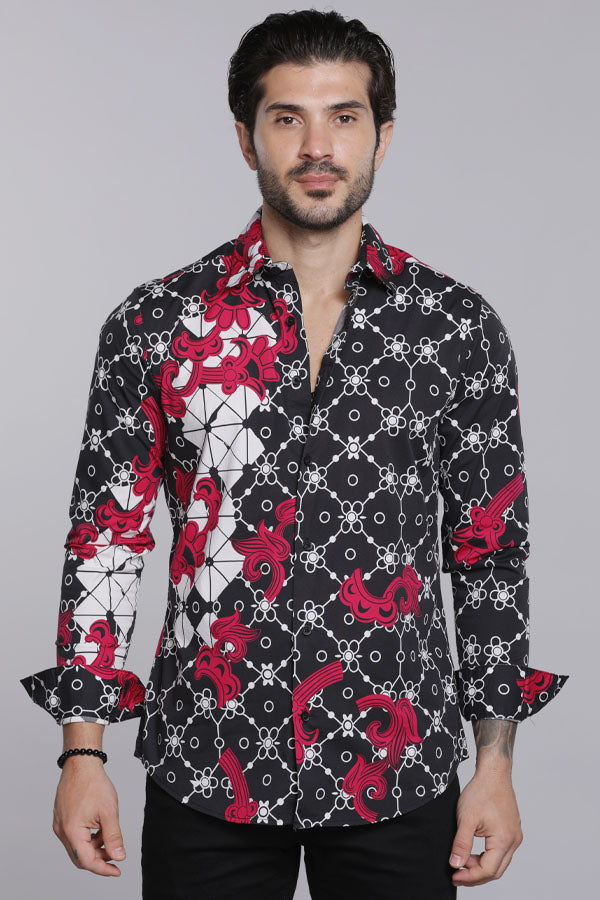 Black Full Sleeves Printed Shirt