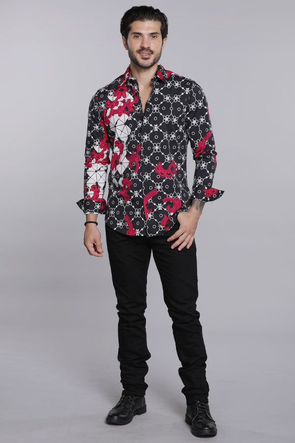 Black Full Sleeves Printed Shirt