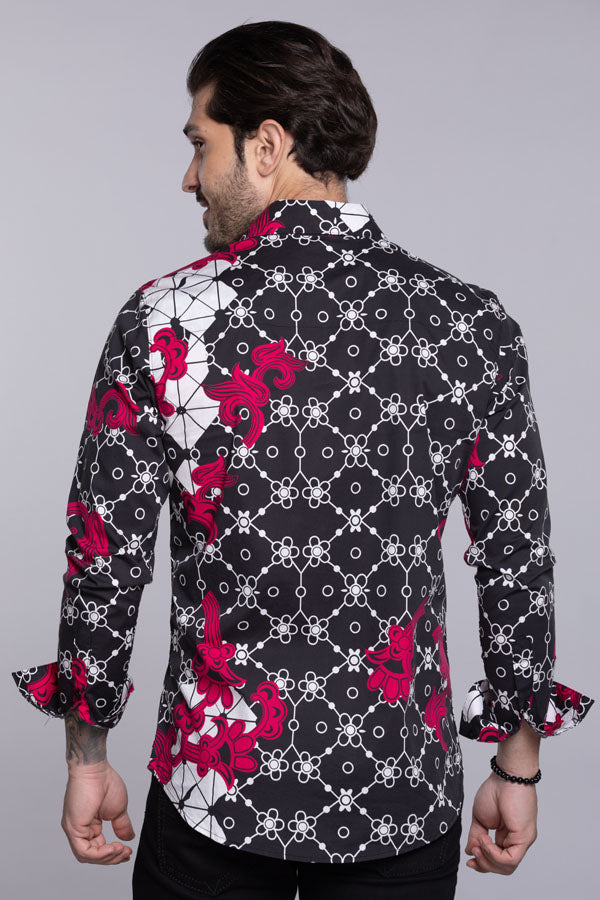 Black Full Sleeves Printed Shirt
