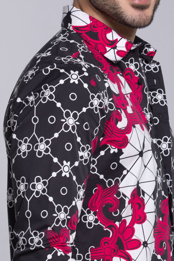 Black Full Sleeves Printed Shirt