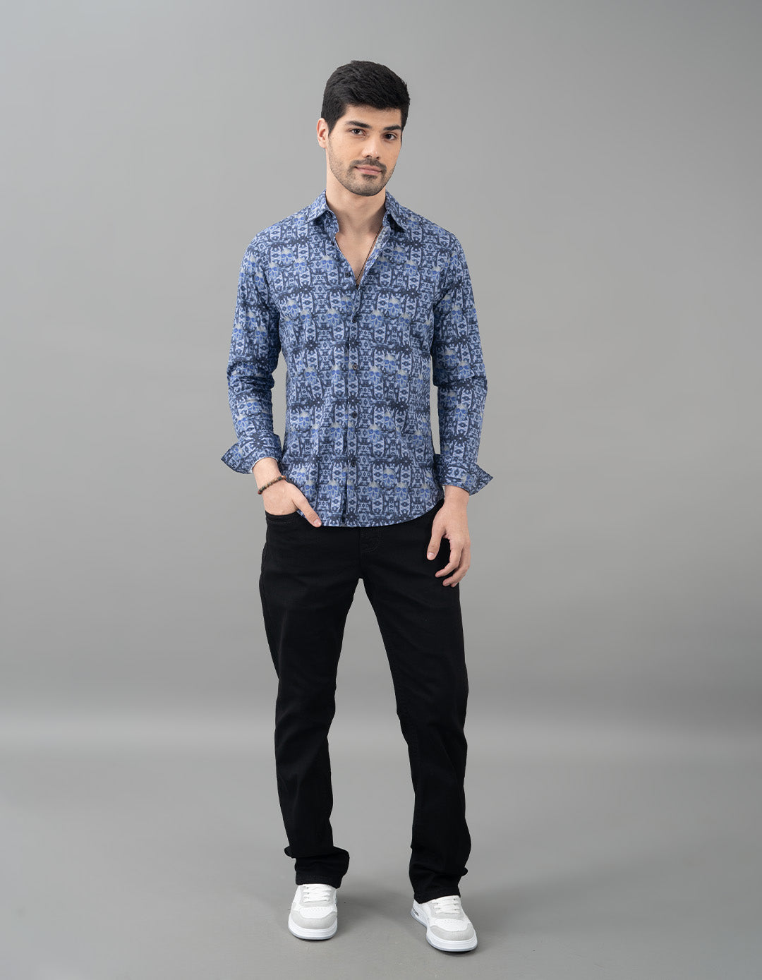 Dk Blue Full Sleeves Printed Shirt