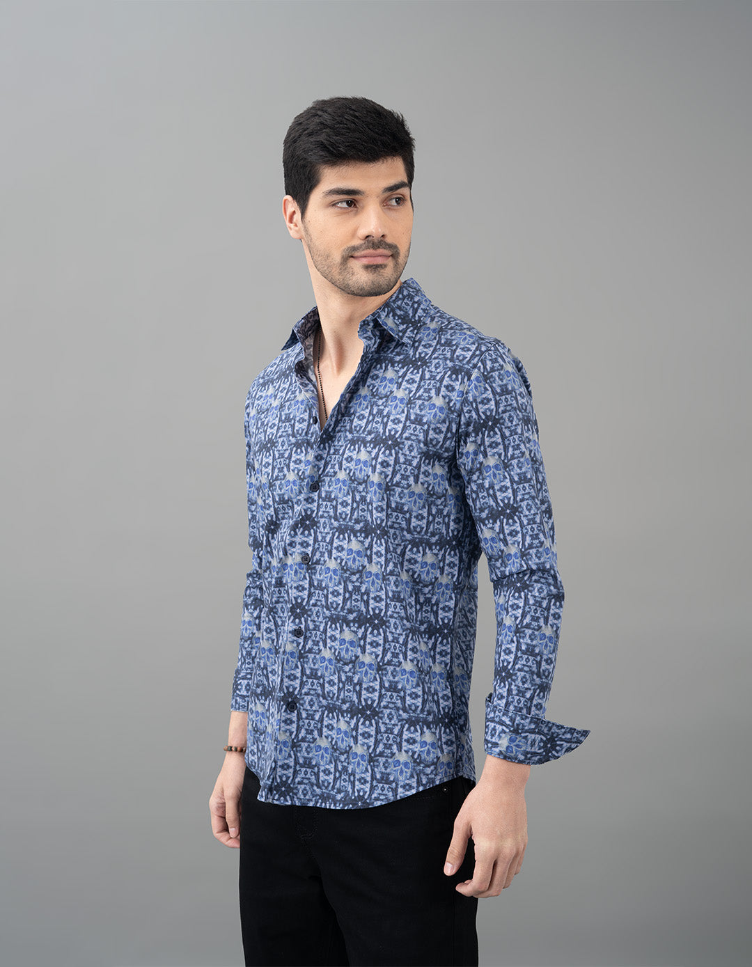 Dk Blue Full Sleeves Printed Shirt