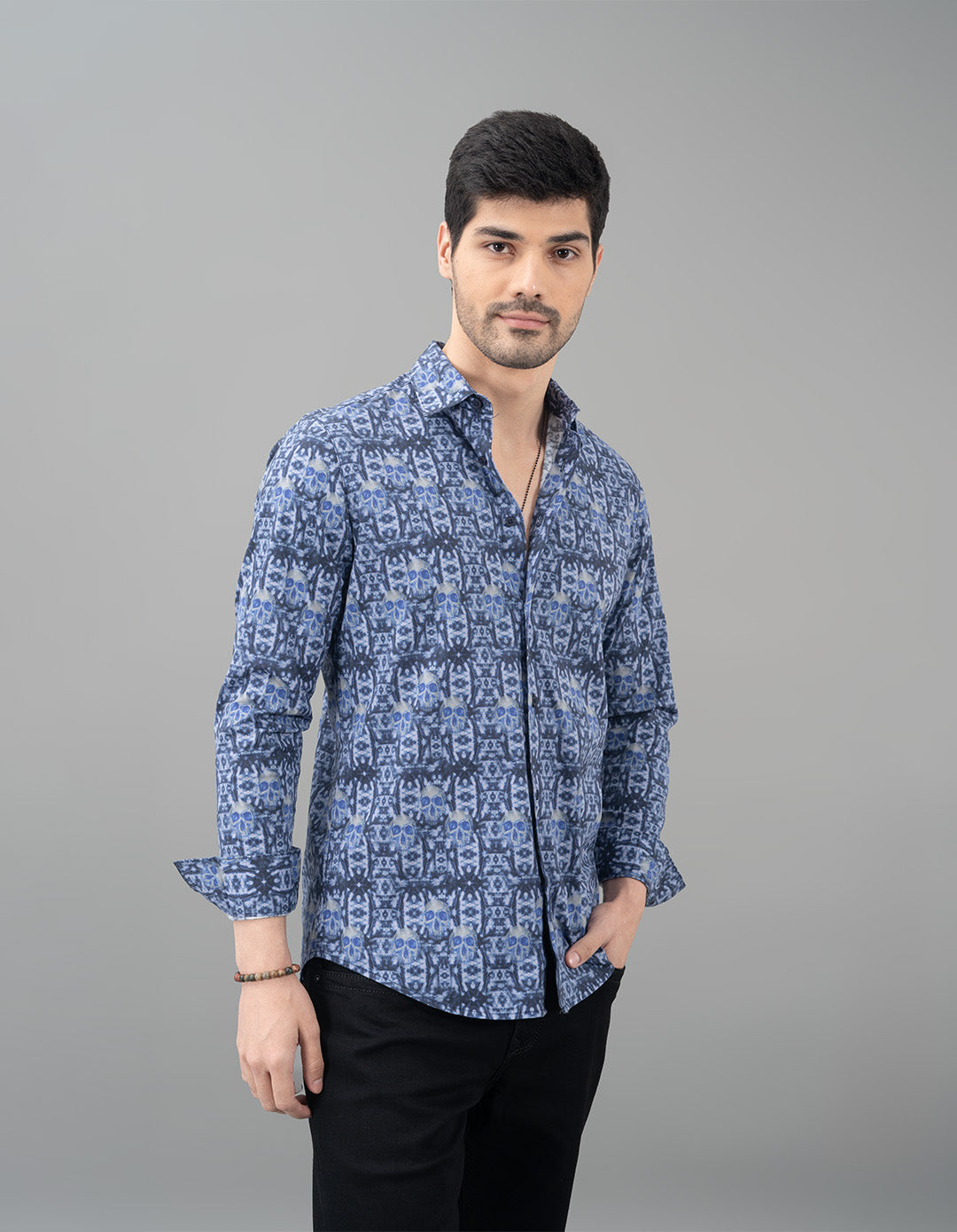 Dk Blue Full Sleeves Printed Shirt