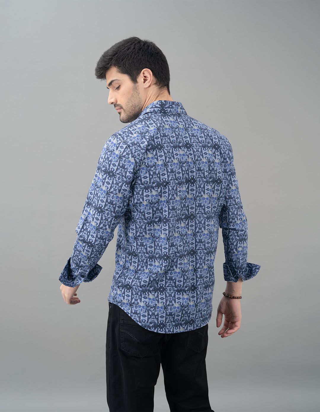 Dk Blue Full Sleeves Printed Shirt