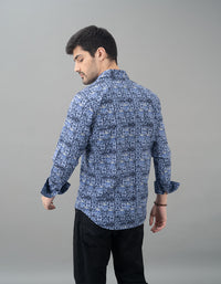 Dk Blue Full Sleeves Printed Shirt