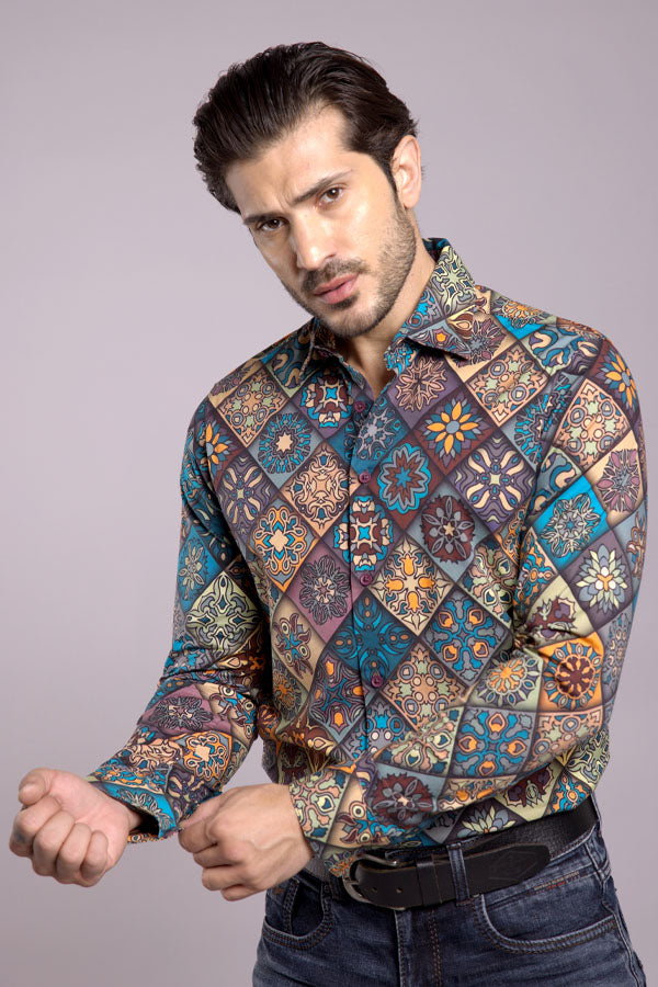 Multi Color Full Sleeves Printed Shirt