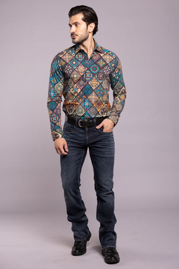 Multi Color Full Sleeves Printed Shirt