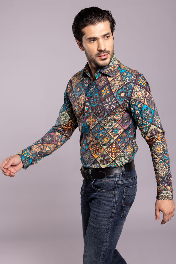 Multi Color Full Sleeves Printed Shirt