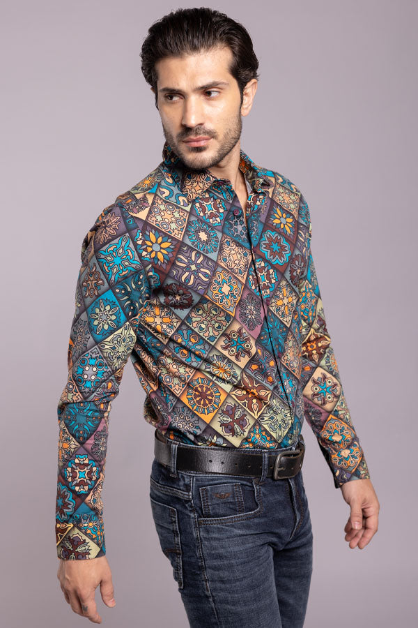 Multi Color Full Sleeves Printed Shirt