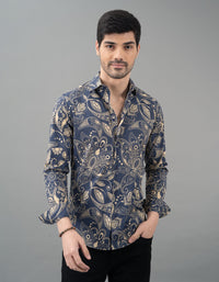 Navy Full Sleeves Printed Shirt