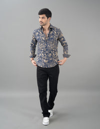 Navy Full Sleeves Printed Shirt