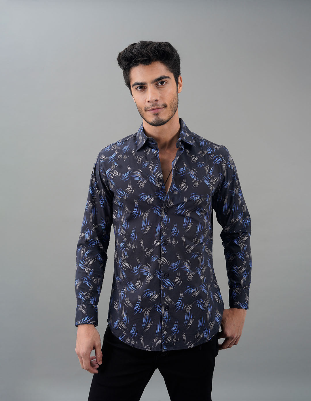 Black Full Sleeves Printed Shirt
