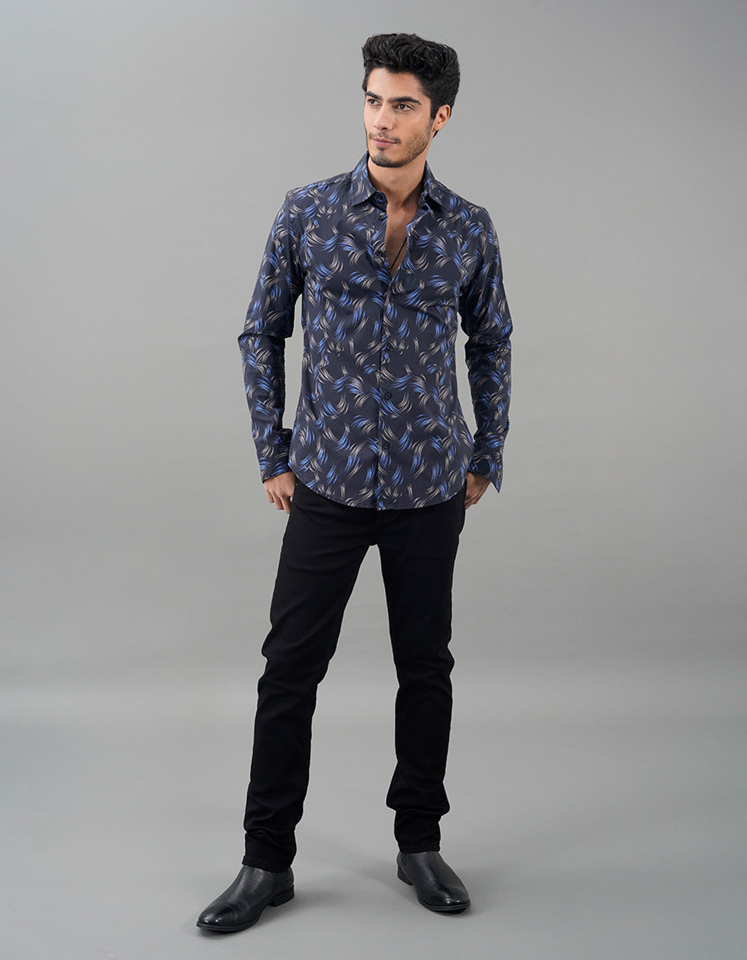 Black Full Sleeves Printed Shirt